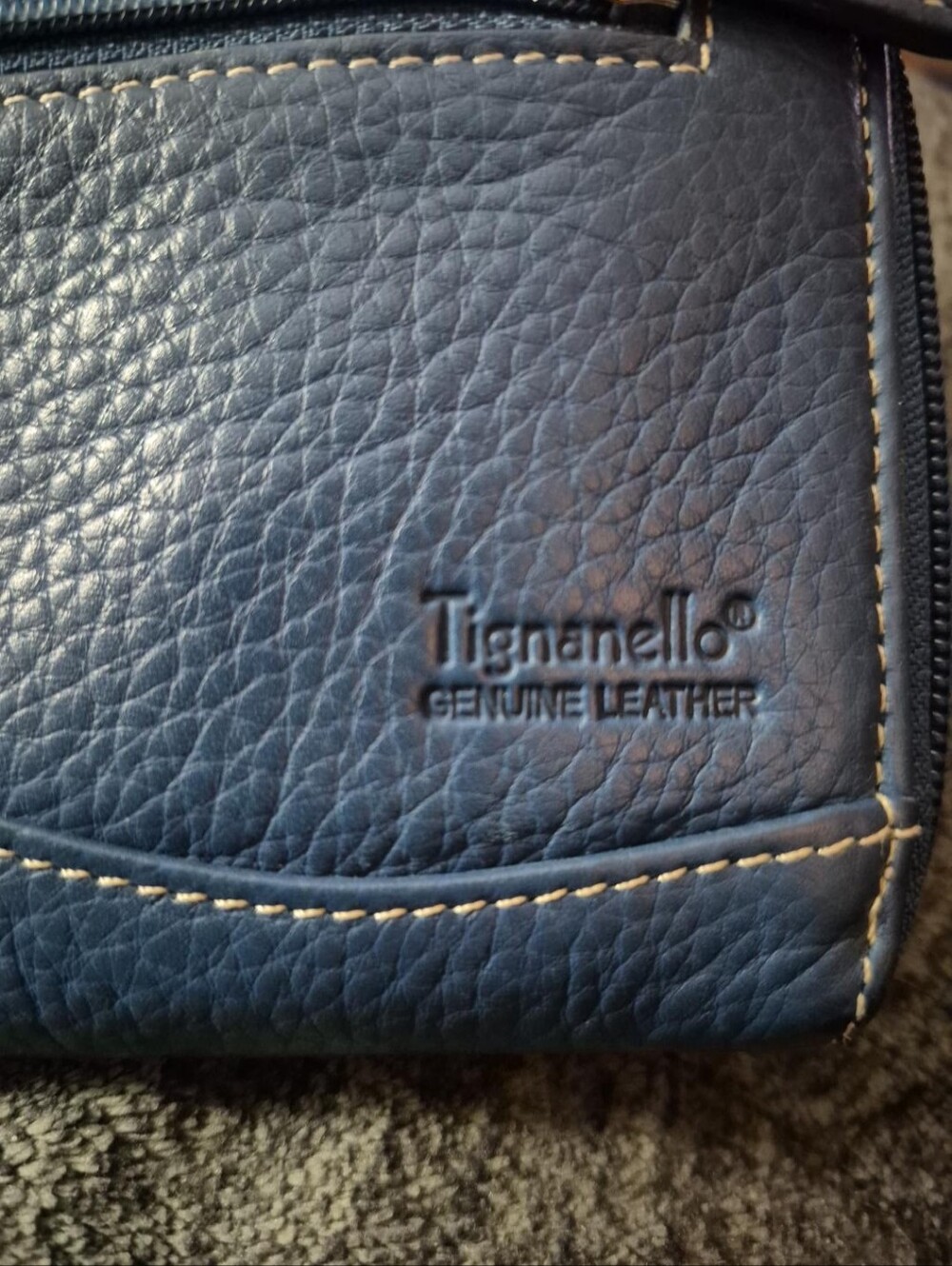 Tignanello Genuine Leather Navy Blue Zip Around Wallet Clutch